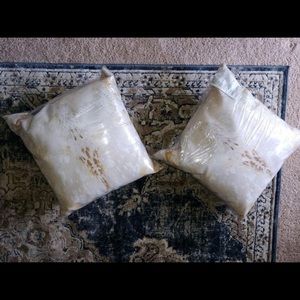 Brand New Gold & White Faux Cow Hide Throw Pillows